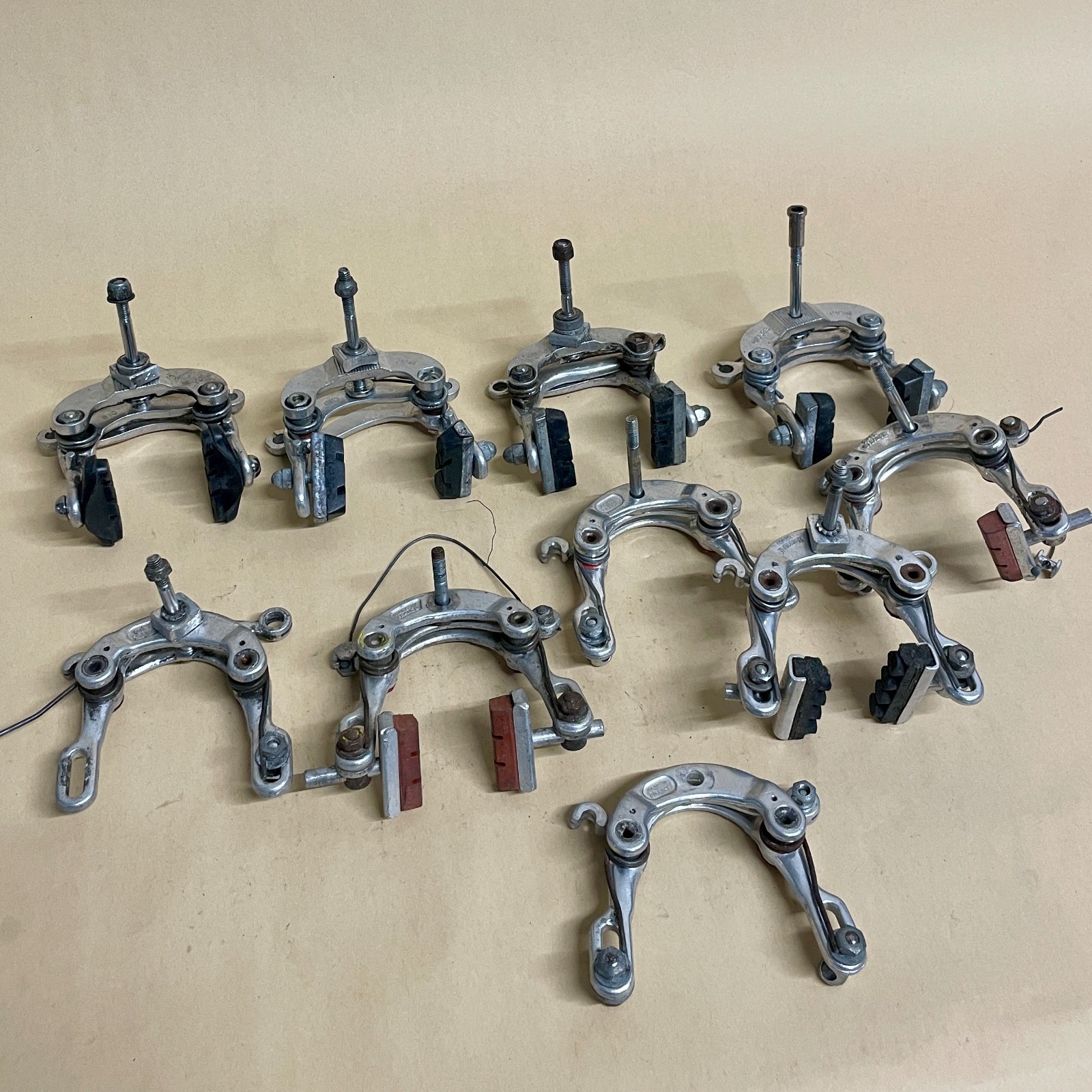 Lot of 10 Vintage Center Pull Brakes: Mafac, Dia-Compe, Shimano 500 – For Parts