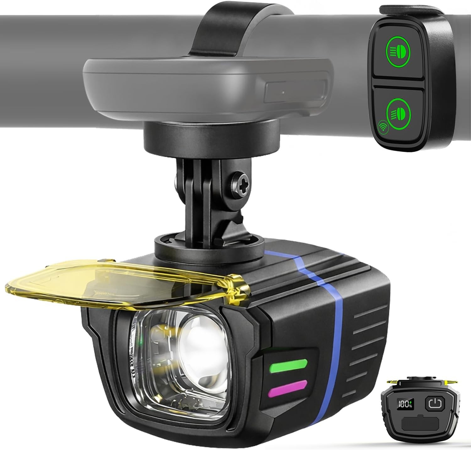 1100LM Wireless Bicycle Front Headlight with Remote Control-USB Rechargeable LED