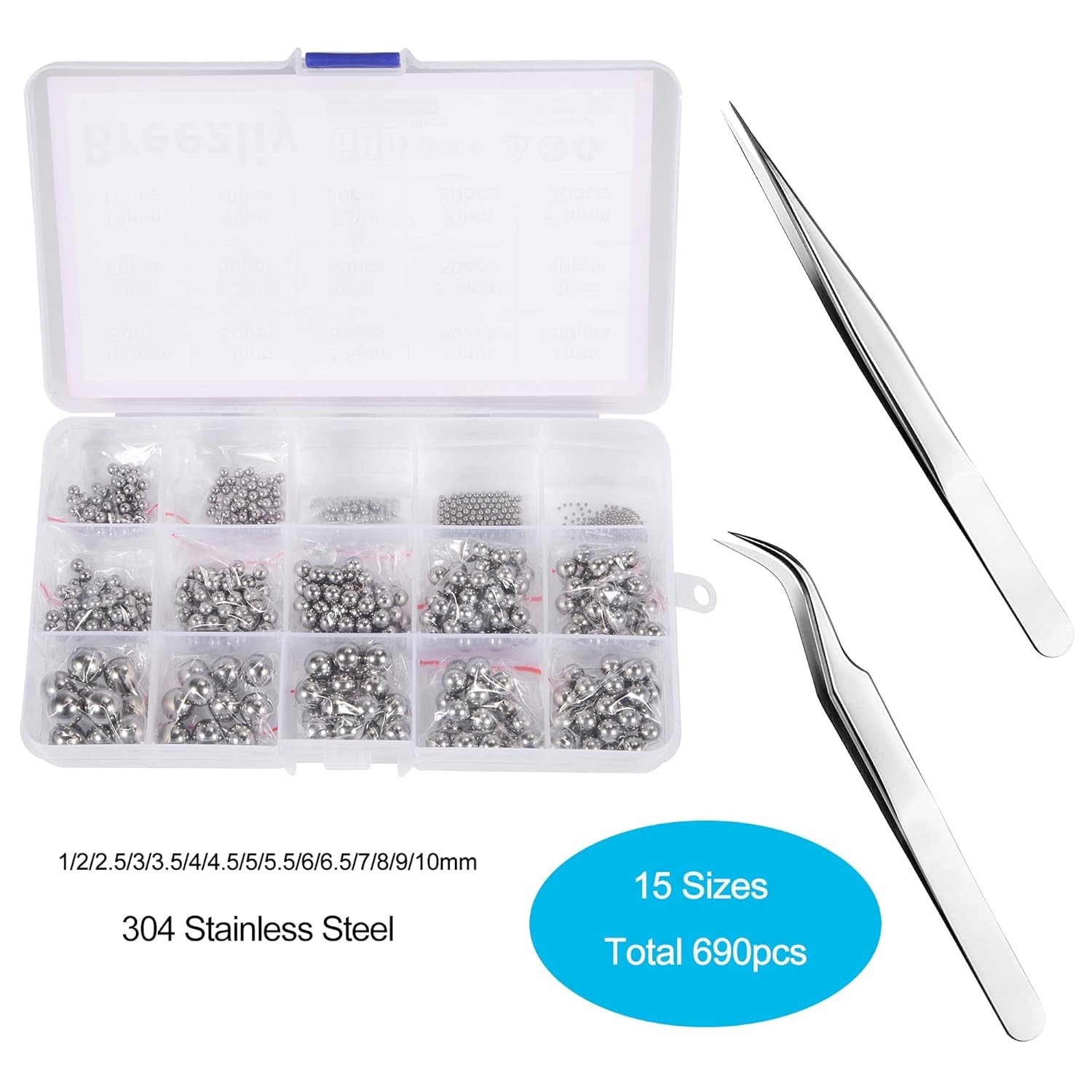 304 Stainless Steel Bearing Ball Kit – 15 Sizes, 690pc