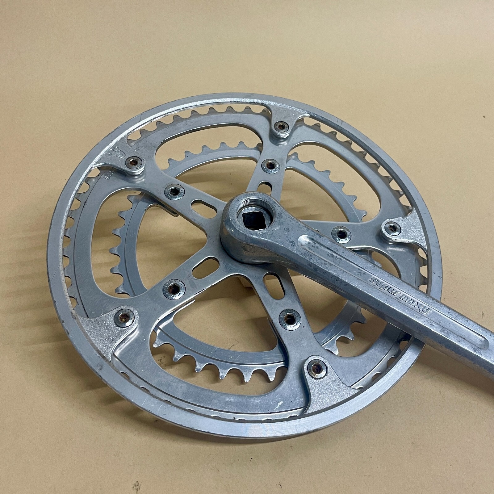 Vintage Sugino Super Maxy 170mm Crankset, 52/39T w/ Chainguard, 110BCD