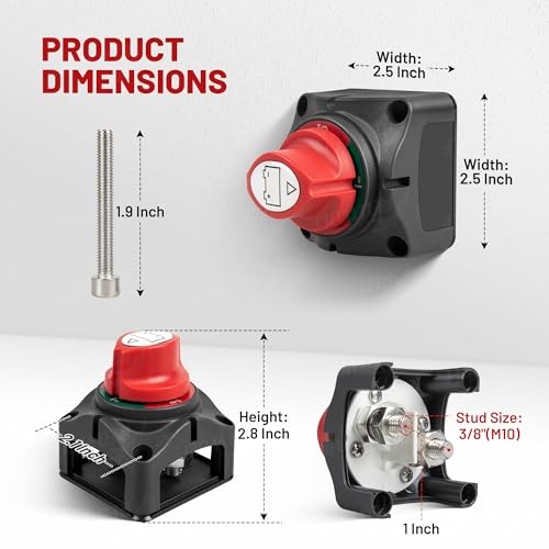 On-Off Battery Disconnect Switch DC 12V-48V 275A, Heavy Duty On-Off Switch