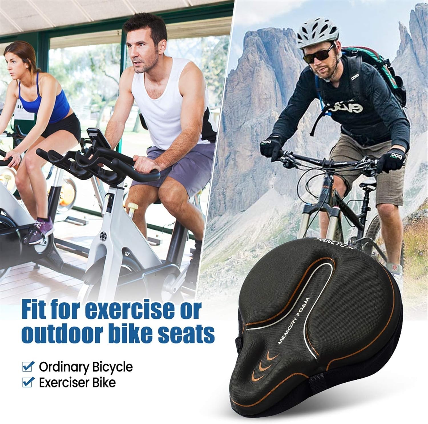 Bike Seat Cushion Cover Memory Foam Large Wide Waterproof Padded for Men Women