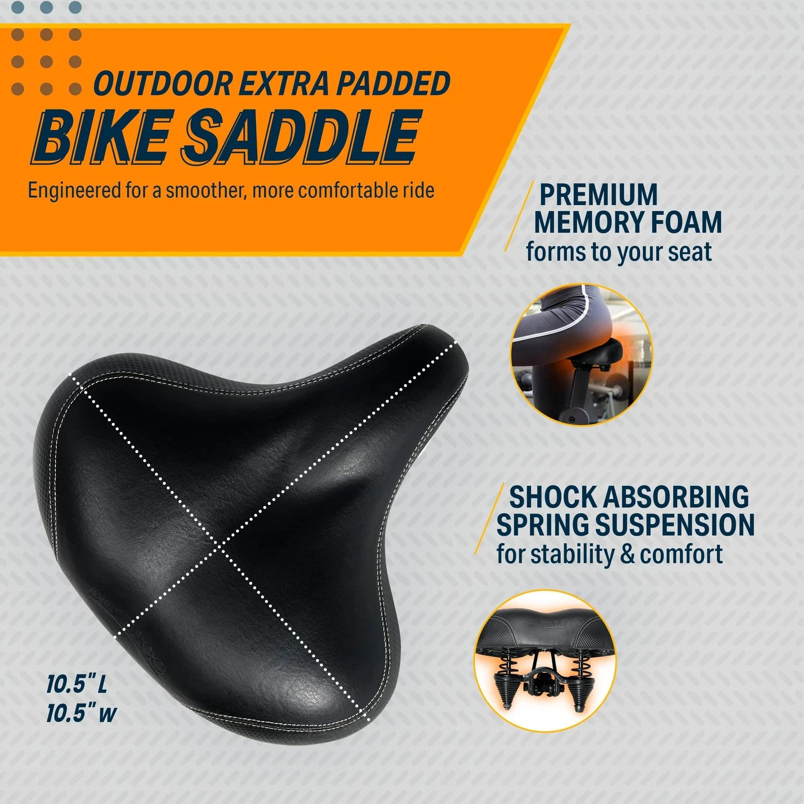Bikeroo Bike Seat Extra Wide Oversized Padded Bicycle Saddle Spring Memory Foam