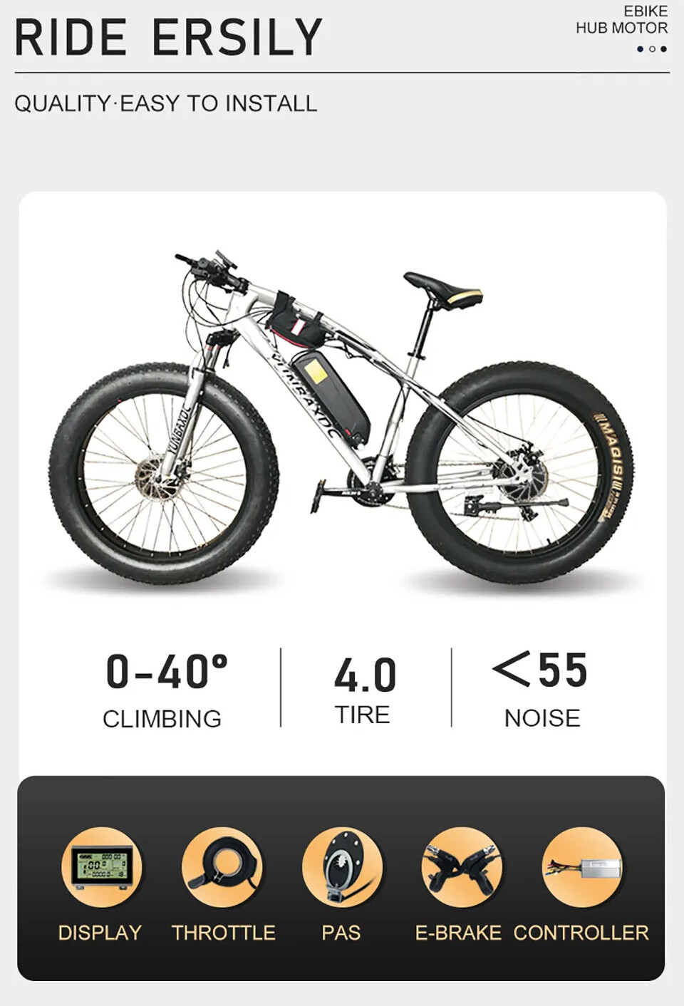 Snow E-bike Conversion Kit 20/26in 48V 1500W Rear Rotate Hub Motor Wheel
