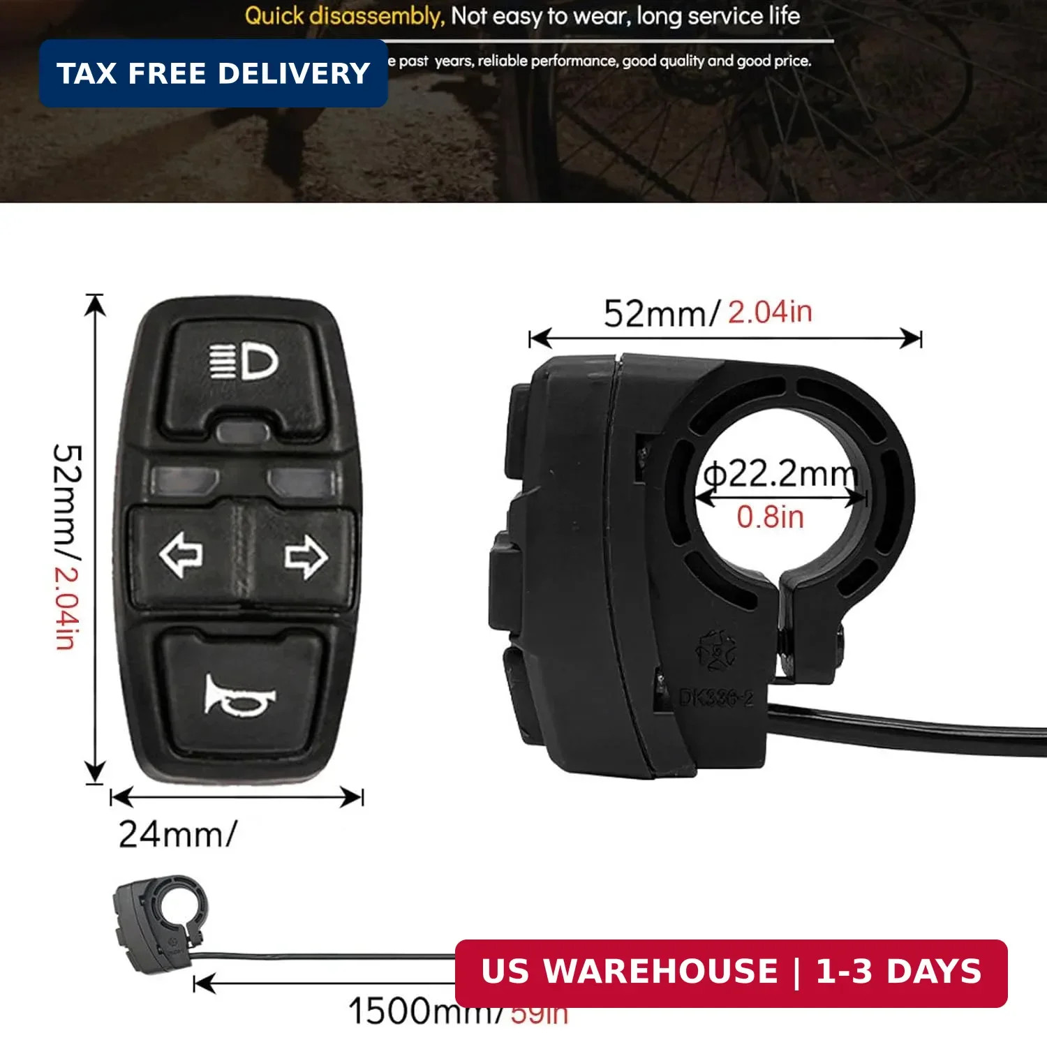 Universal Ebike Light and Horn Switch Turn Signal Switch 3 in 1 Motorcycle HeadL