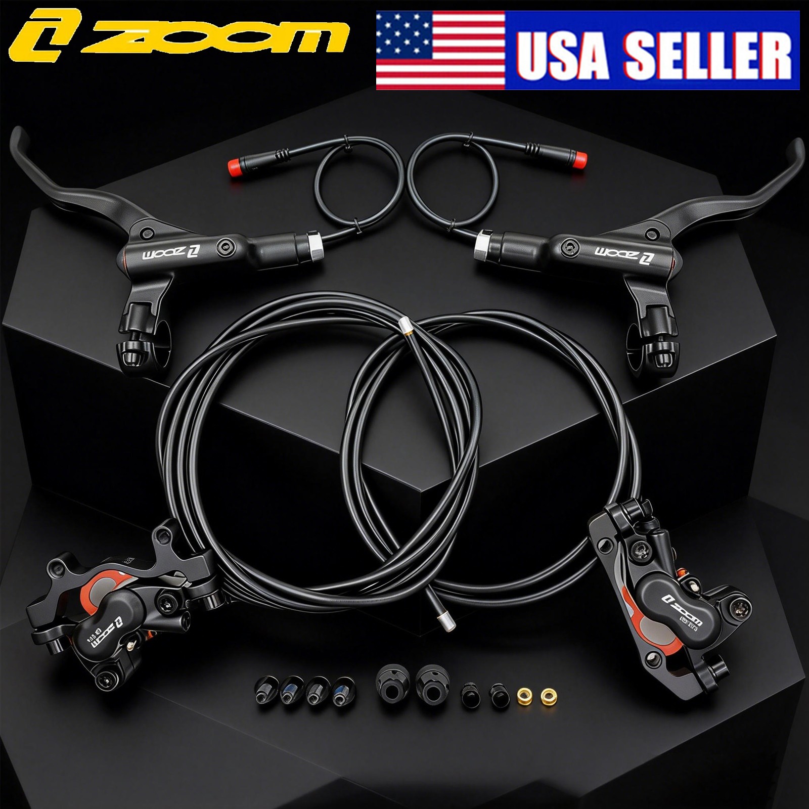 ZOOM HB-876E E-Bike Hydraulic Disc Brake 4-Piston Caliper Power-Off Levers Set