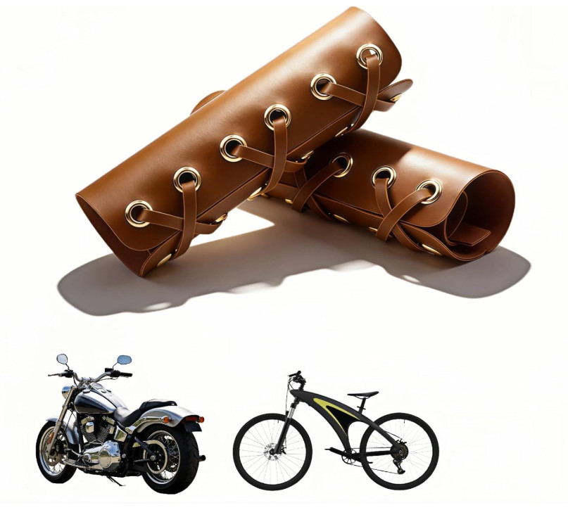 Leather Handlebar Grip Cover Anti Slip Shock Absorption Retro Style 1 Pair