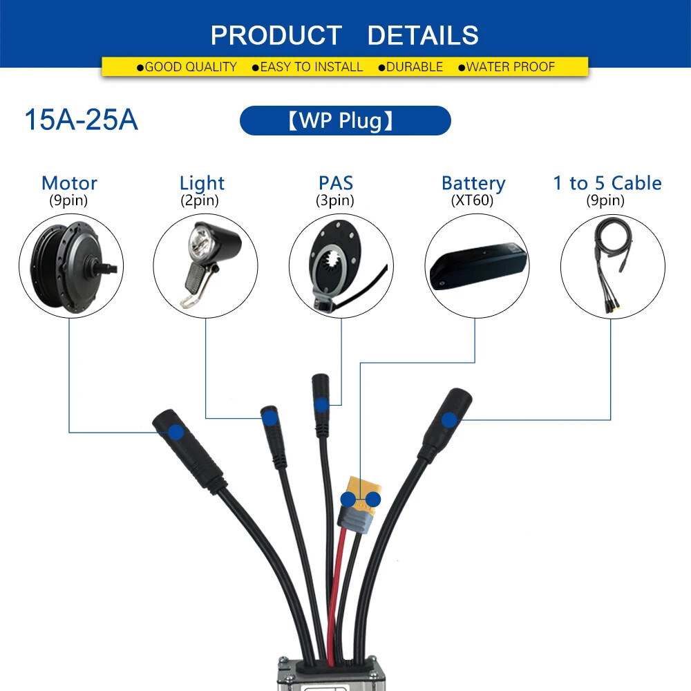 Electric Bike Controller 36V 48V 250W-1000W Waterproof Brushless Controller