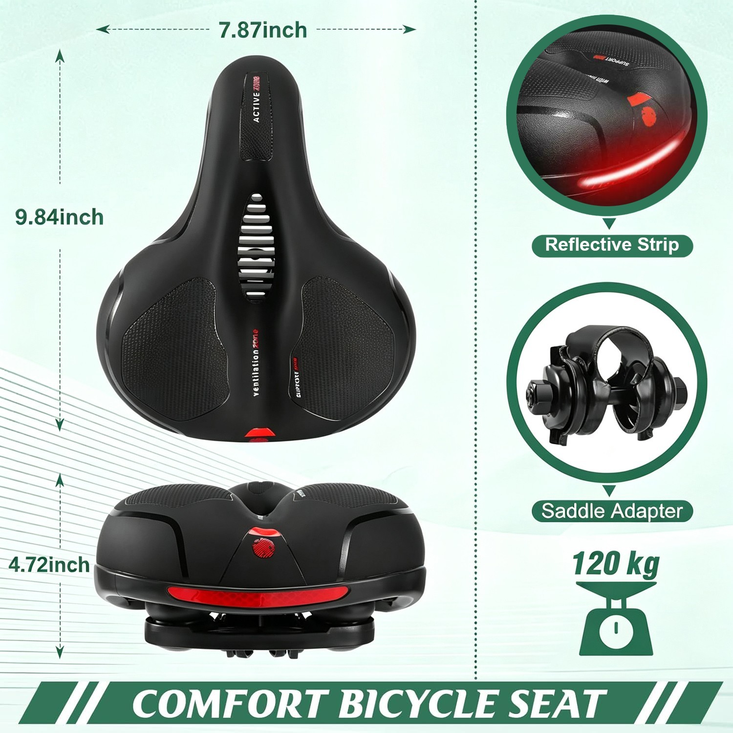 New Bicycle Saddle Shock‑Absorbing Reflective Strip Seat for Mountain Road Bikes