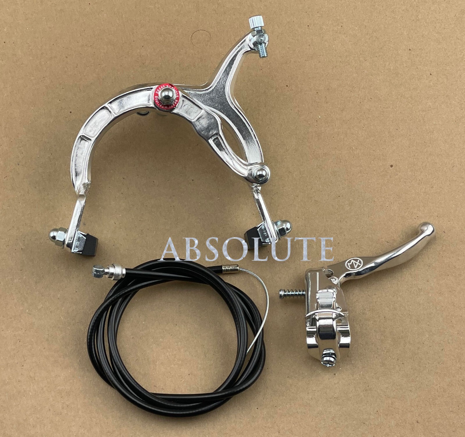 SILVER OLD SCHOOL BMX BIKE MX REAR BRAKE LEVER CABLE CALIPER CRUISER BICYCLE.