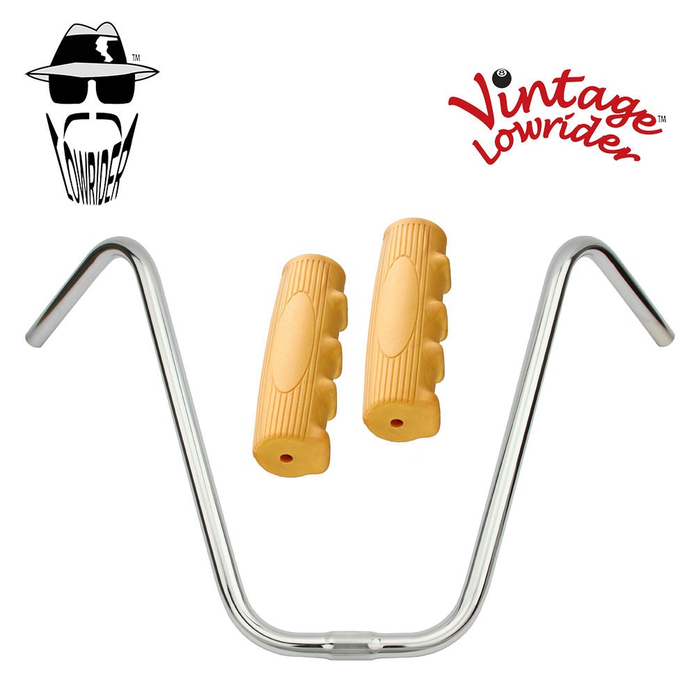 Original Lowrider 16″ 25.4 Ape Handlebar Chrome 0214 120mm Grips Solid/Beige