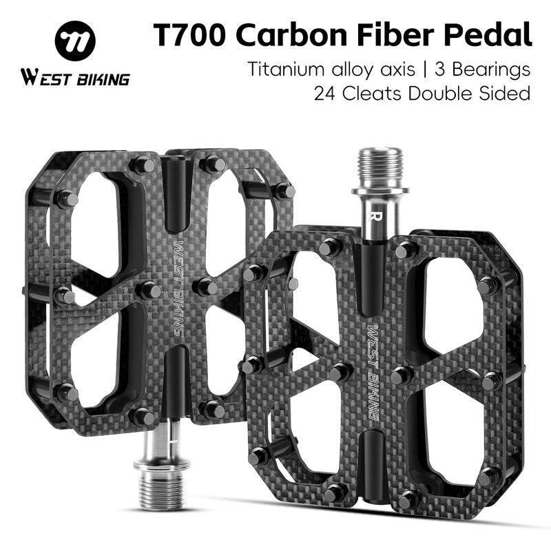 Bicycle Pedals Carbon Fiber Titanium Axle 3 Bearing Bicycle Pedals Black