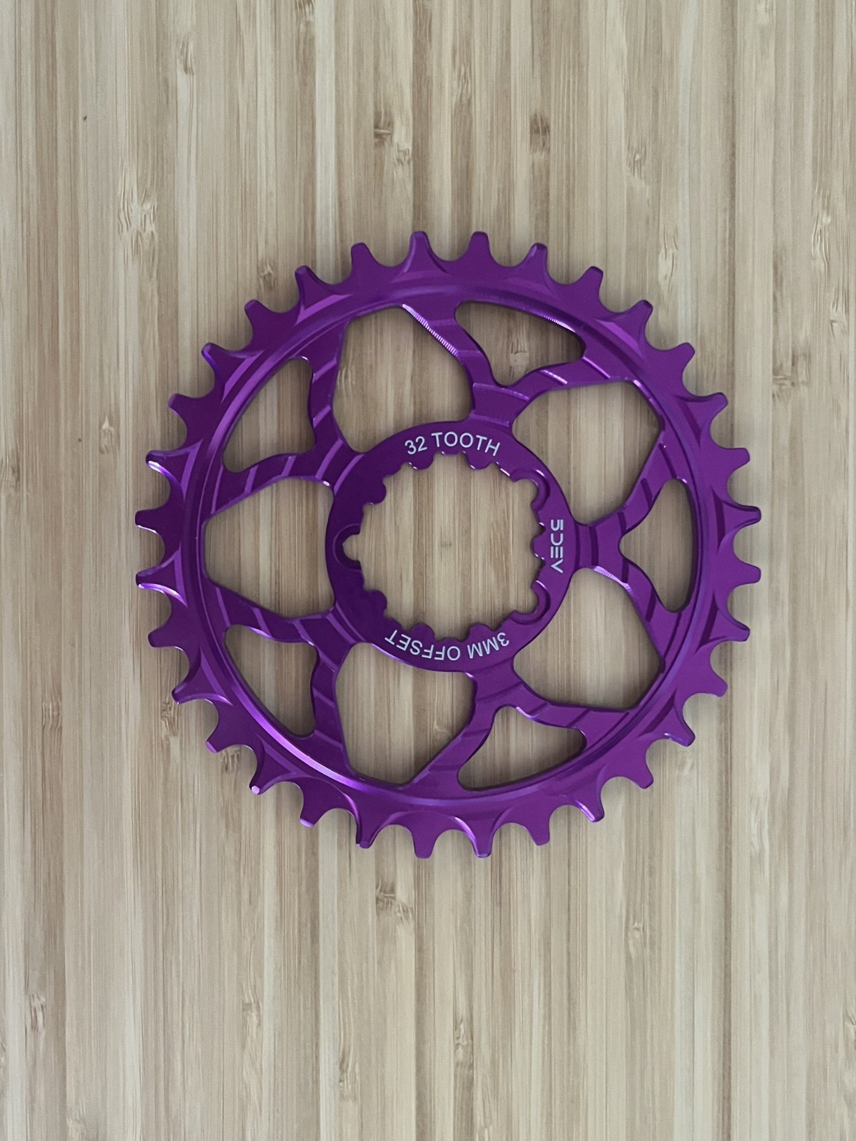 5Dev 7075 Classic Chainring – 32t, 3mm Boost, 3-Bolt SRAM Direct Mount, Purple