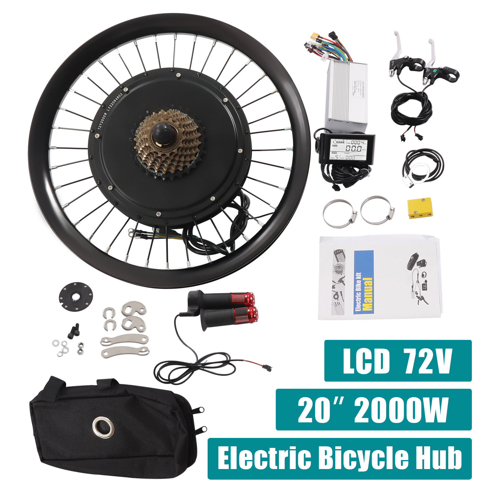 20 Inch Electric Bicycle Rear Wheel Hub Motor E-Bike Conversion Kit 72V 2000W