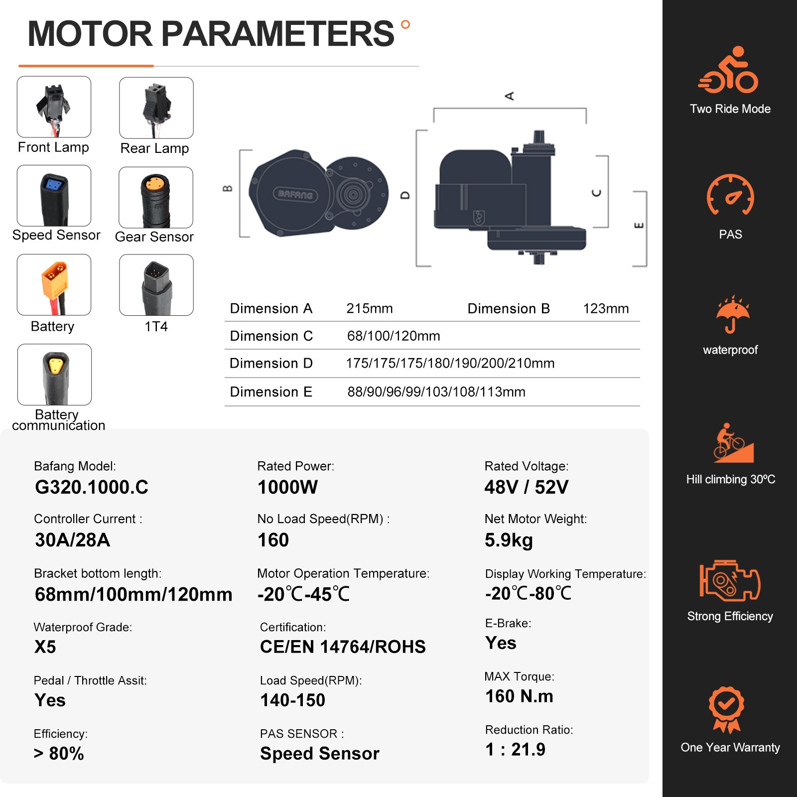 Bafang 48V Mid Drive Motor Kit 500W 750W 1000W EBike Conversion Kits BB68-120mm