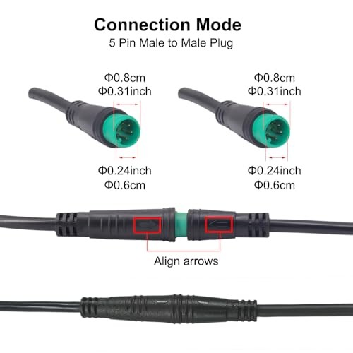 Male to Male Ebike Extension Cable for Electric Bike 5 Pin Male to Male Green