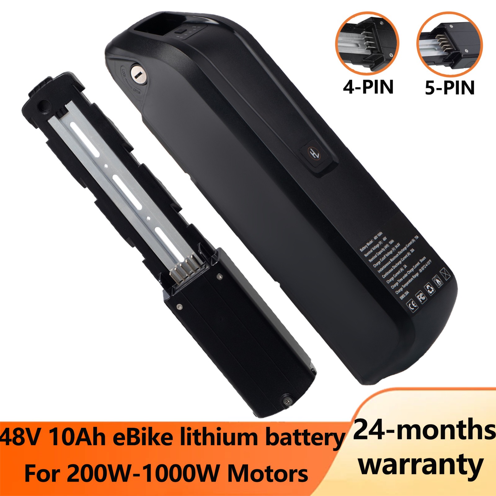 48V 10Ah Ebike Battery Electric Bike Lithium Battery for 200W-1000W Motors 5PIN