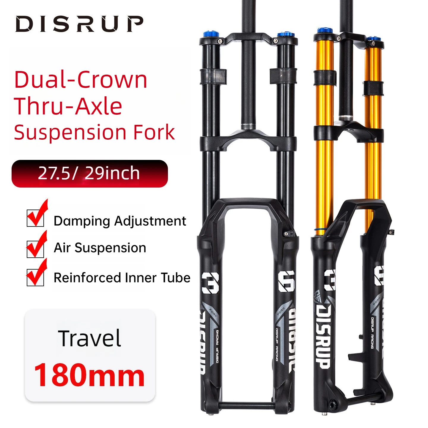 27.5/29 Inch Mountain Bike Dual-Crown Air Fork BOOST Thru Axle Suspension Fork
