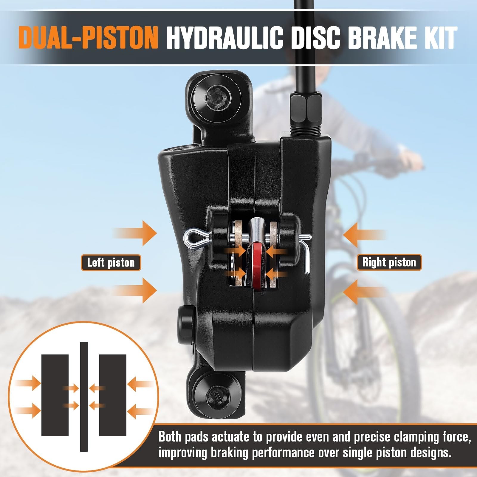 Hydraulic Brakes for E-Bike & Mountain Bike – 160mm Rotors, Ceramic Pads, 4 Pist