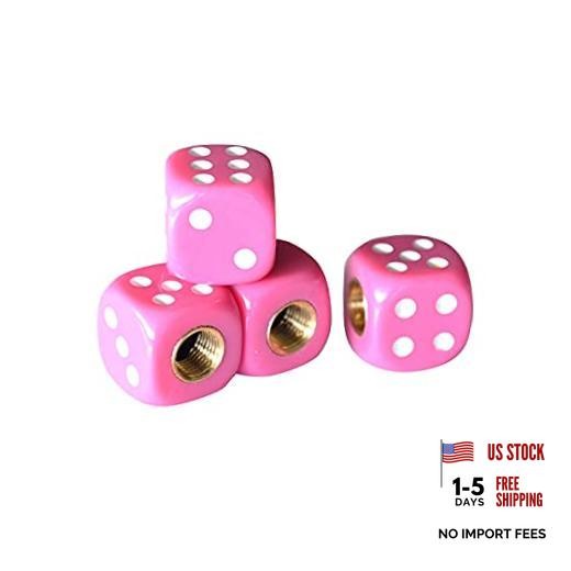 4pcs/Set Universal Vehicle Wheel Stem Tyre Air Valve Stem Caps Dice Shape Pink