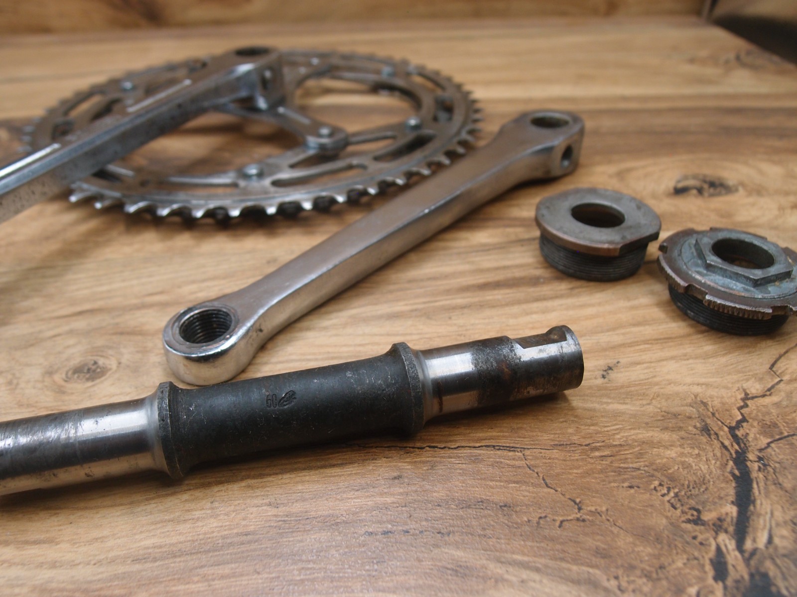 cottered crankset NERVAR made in France 52/47 T 170 mm + bottom bracket 1960’s