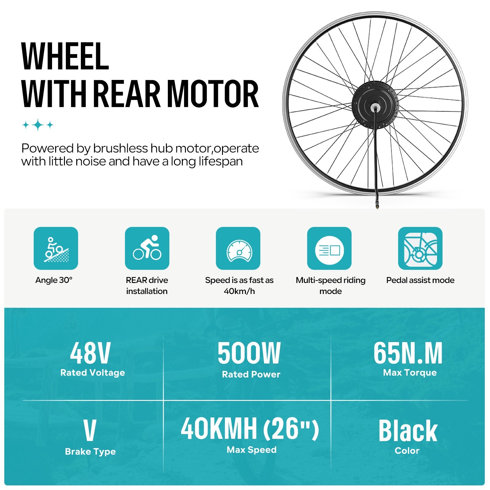 BAFANG 48V500W Rear Hub Motor 26″27.5»700C Wheel Hub Motor Ebike Conversion Kit