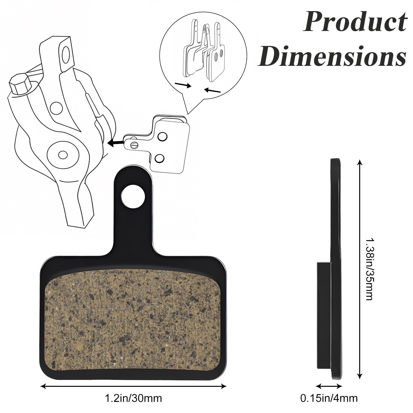 4 Pairs Black Bicycle Disc Brake Pads 1.18 x 1.38 Inch