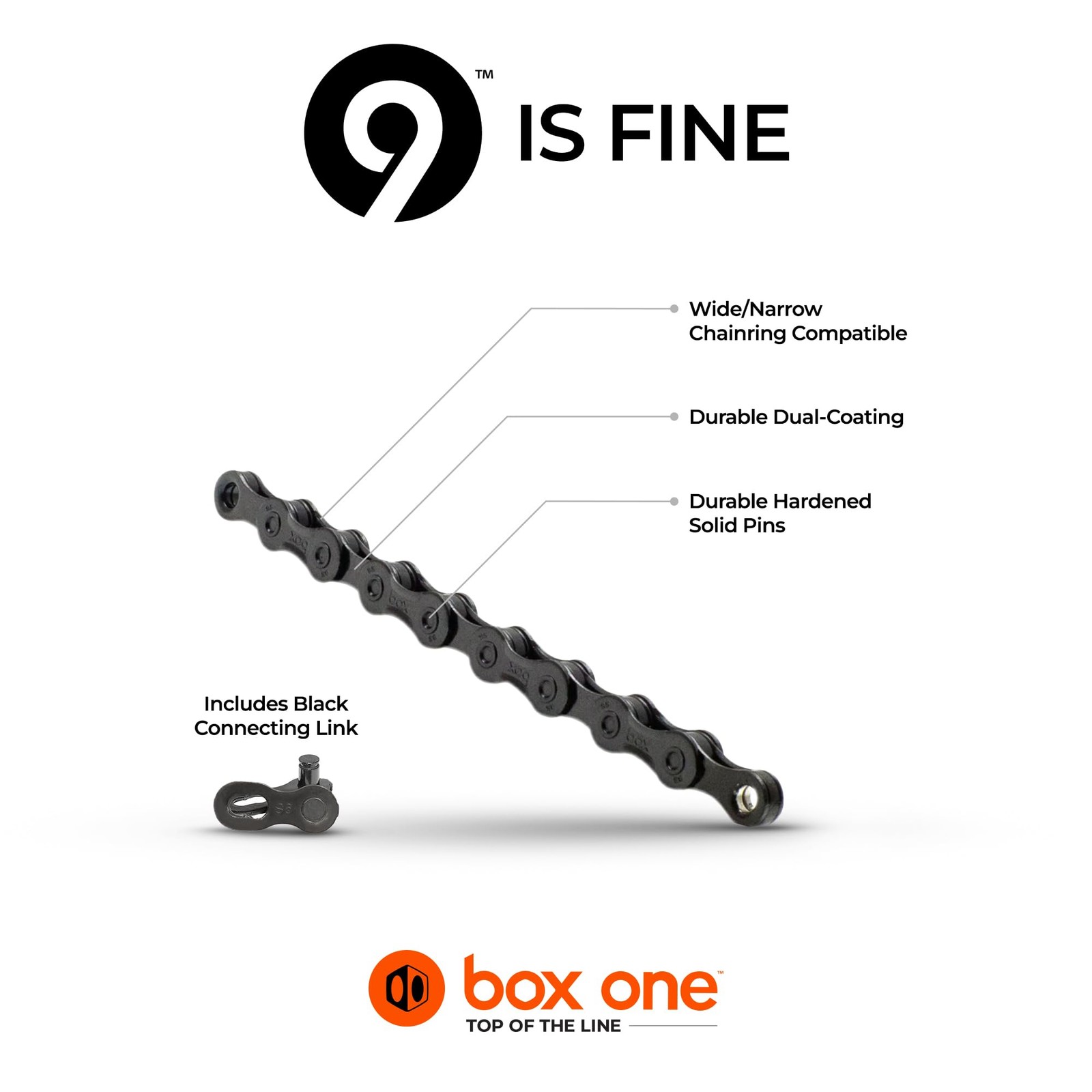 Box One Premium 9 Mountain Bike Chain 126L Finish Dlc Black Over Nickel