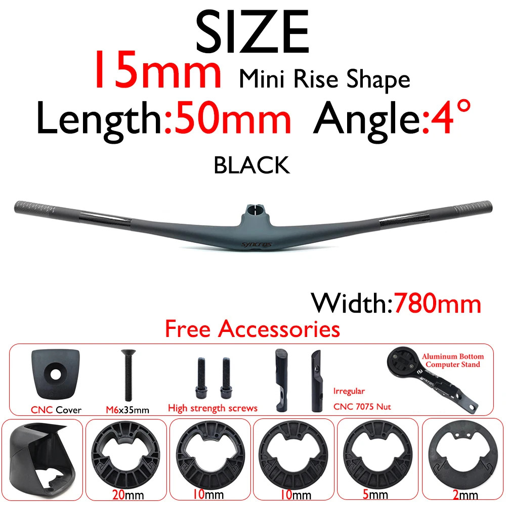 Carbon Fiber Mountain Bike Handlebar Integrated Handlebar 28.6mm 4°/5° Angle
