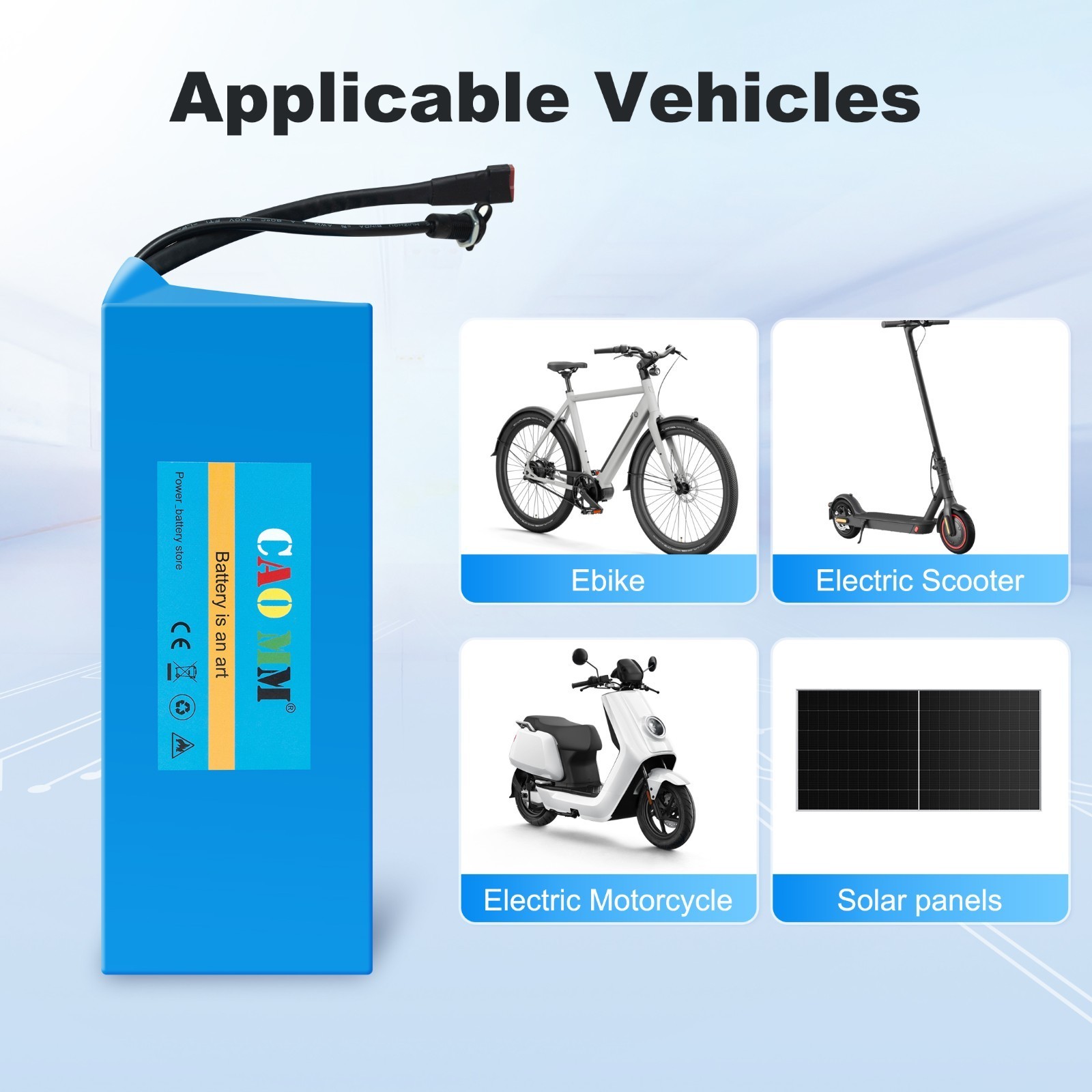 48V 14Ah Ebike Lithium Battery w/ 30A BMS for Electric Bicycle Bike 100W-1000W
