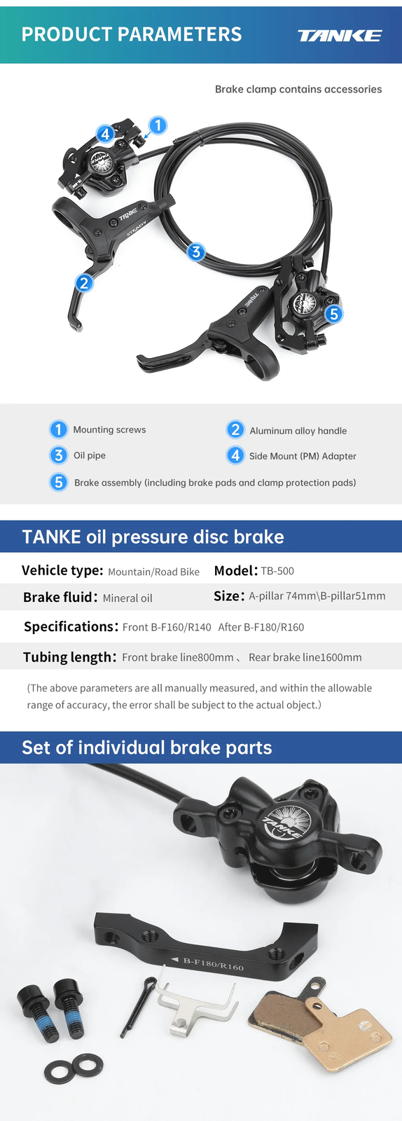MTB 2 Piston Hydraulic Disc Brake XC Trail Calipers Metal Pad Oil Pressure Brake