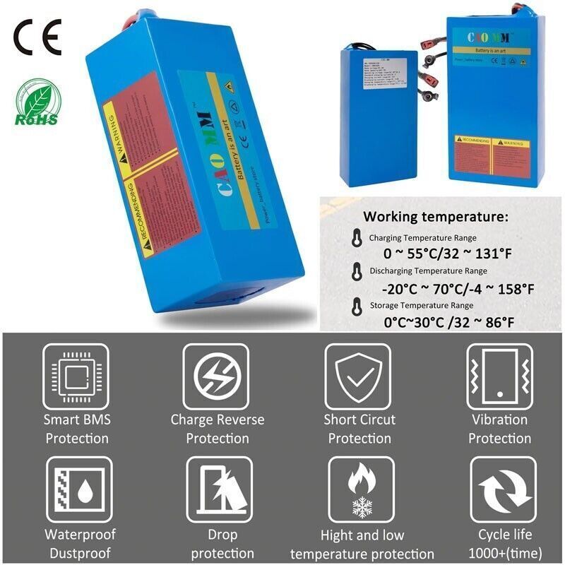 48v Lithium Lifepo4 Ebike Battery for 1000W Electric Bicycle Bike Motor 30A BMS