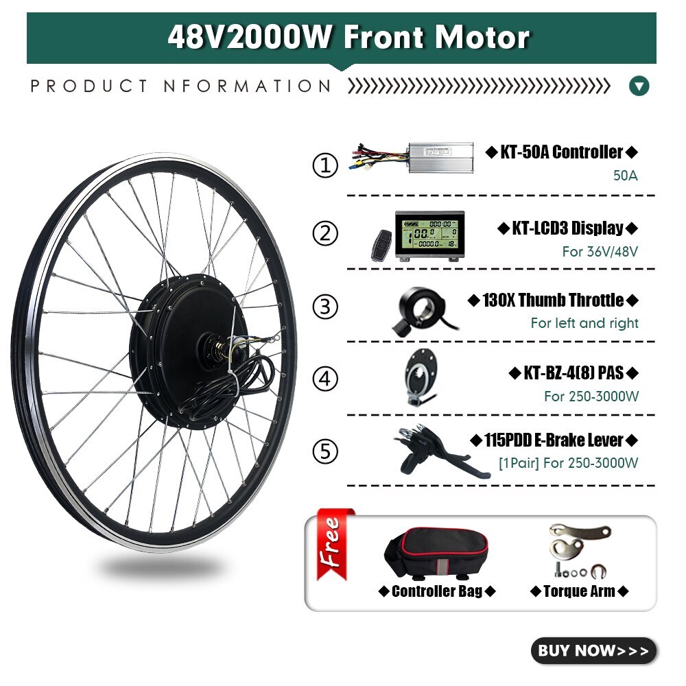48V 2000W Electric Bicycle Front Motor Wheel Conversion Kit 20-29 Inch /700c