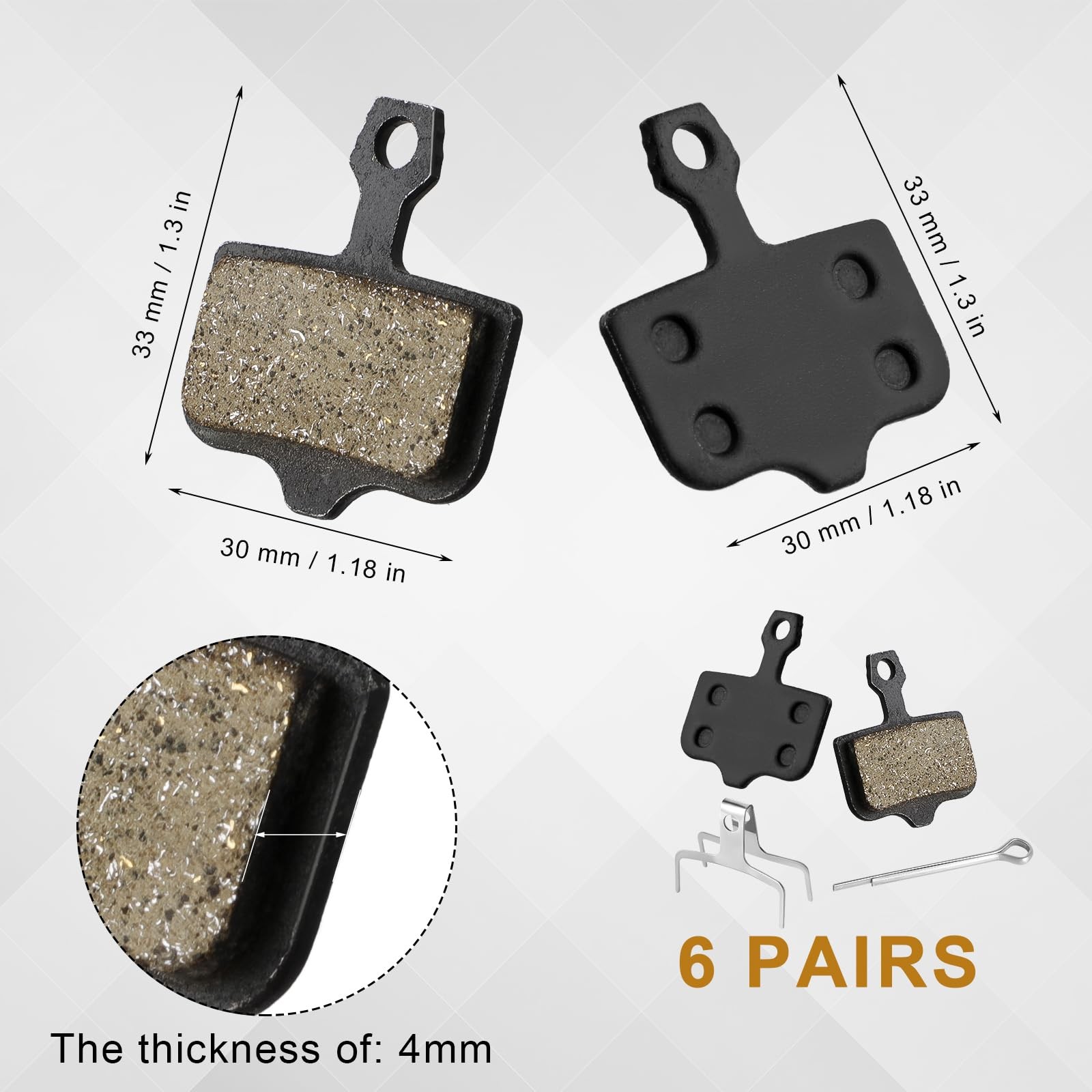 Bike Brake Pads 6 Pairs Resin Semi-Metal Disc for Ebike