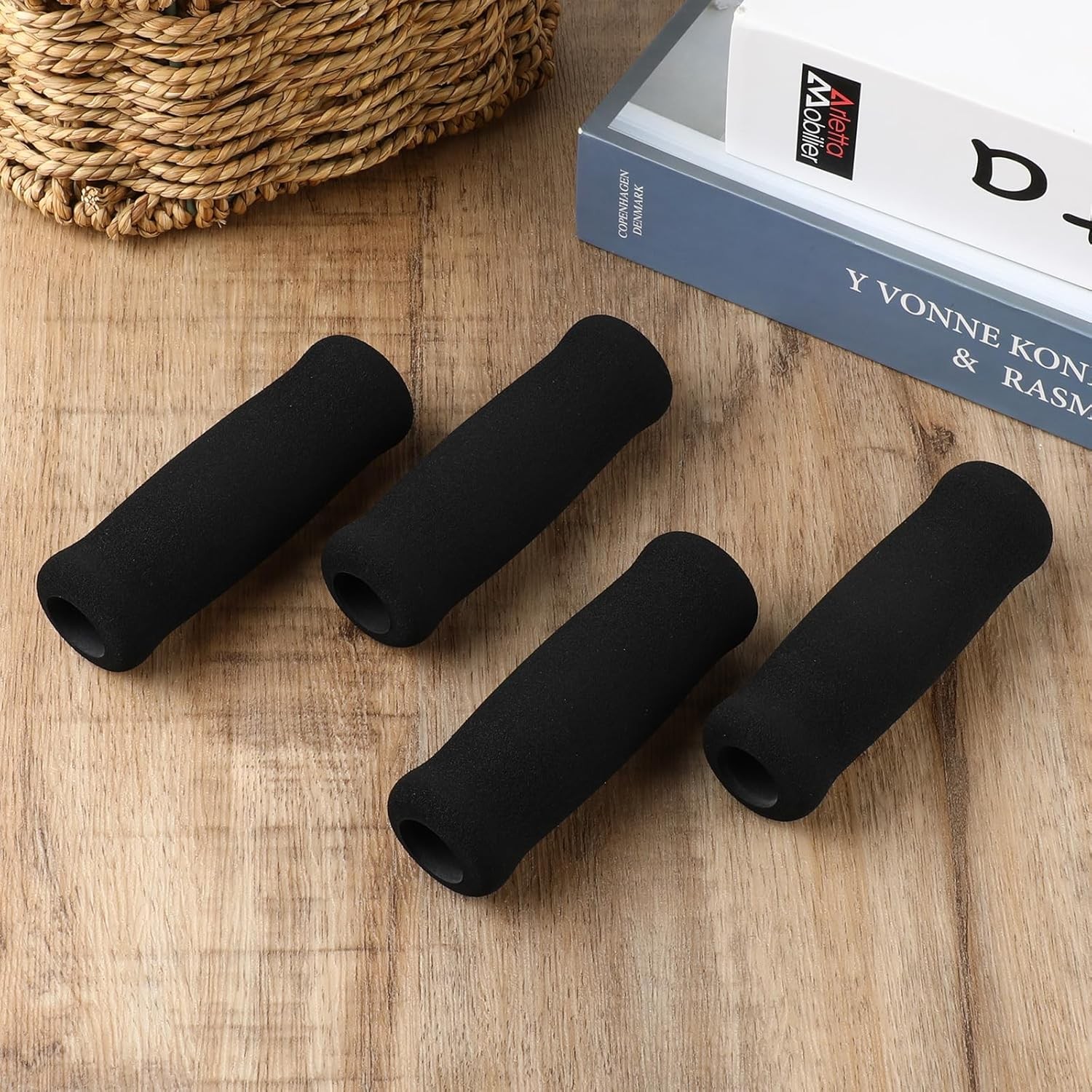 4PCS Walking Stick Handle Grips Black Nitrile Rubber 4.3in Replacement