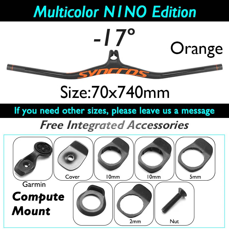 -8 -17 -25 Degree Carbon Fiber Mountain Bike Integrated Handlebar 70*740mm