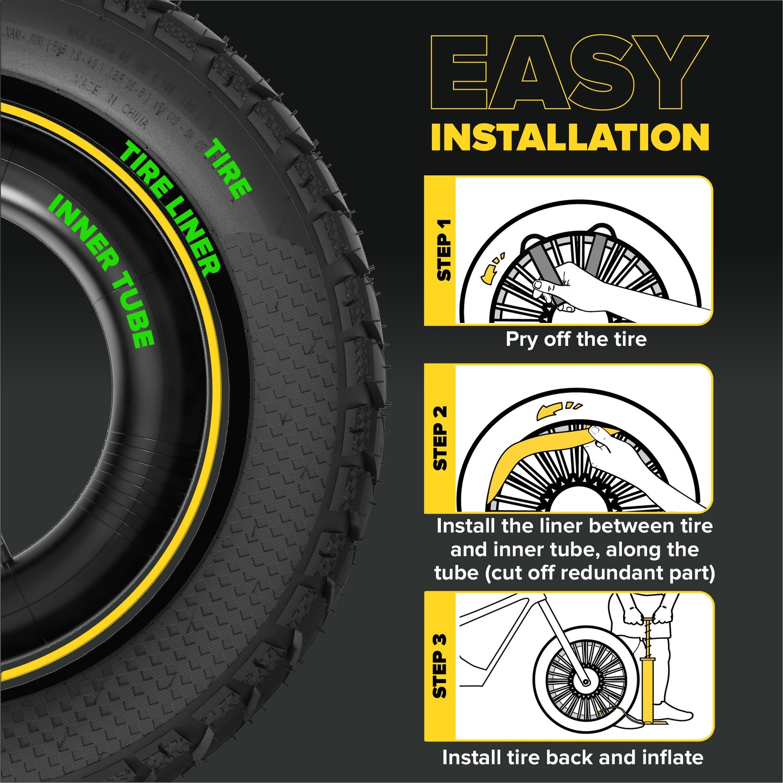 Ultraverse Fat Tire Liners Tube Protection Against Flats, 4.0 WIDTH, Yellow