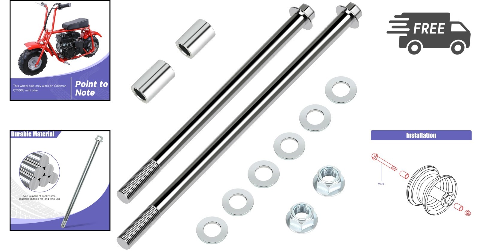 Mini Bike Axle Set Rear Front Replacement for Coleman CT100U 270mm 225mm