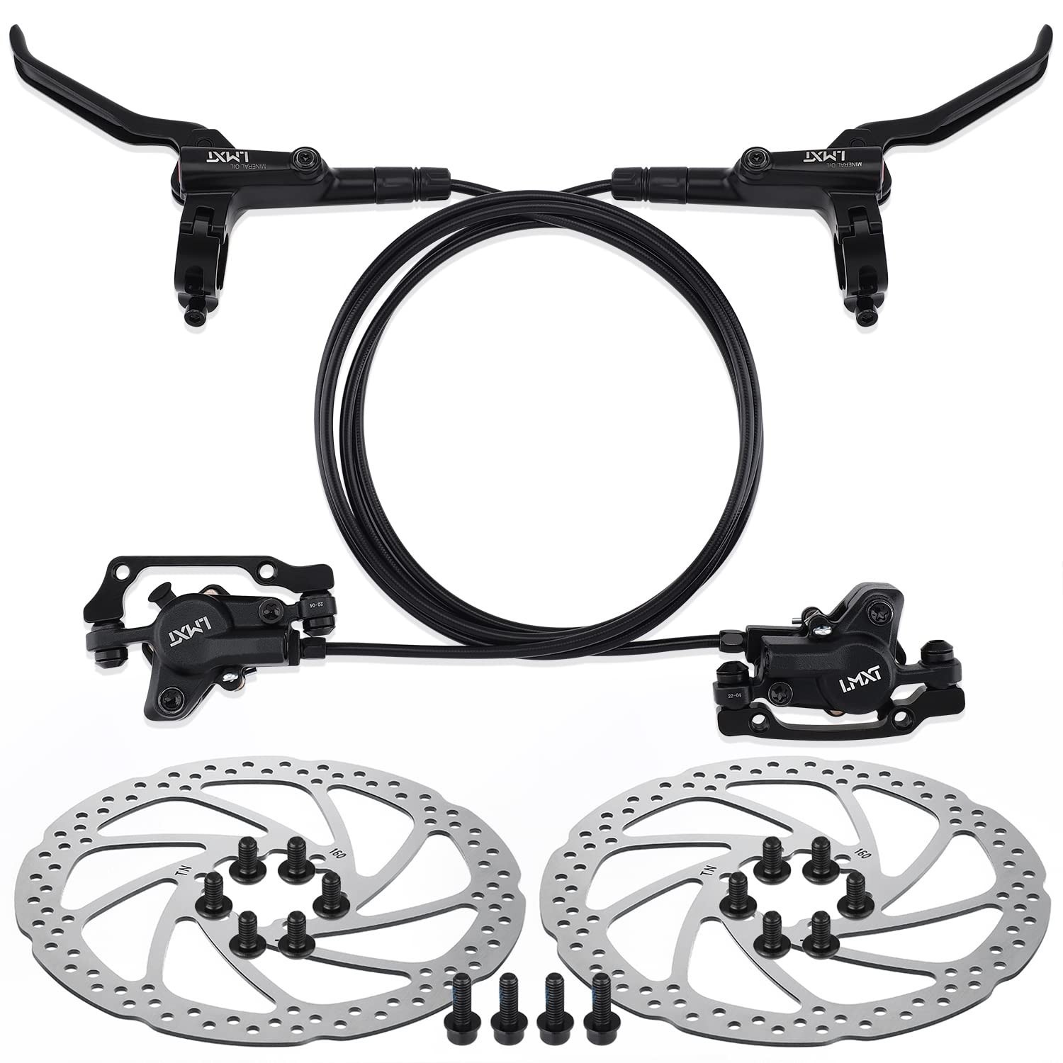 Hydraulic MTB Disc Brake Set with 160mm Rotors, Aluminum Calipers for Mountain &