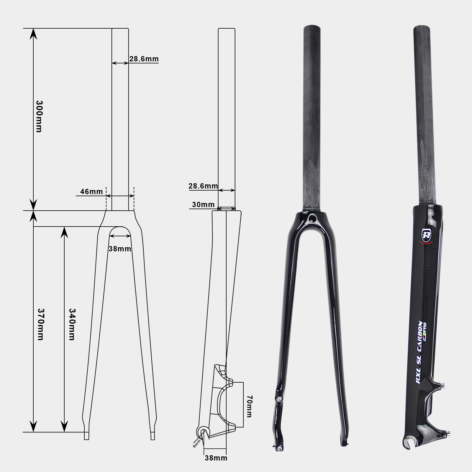 1-1/8“ Disc Brake Road Bike Fork 3K/UD Matte 700C Carbon Fiber Bicycle Forks