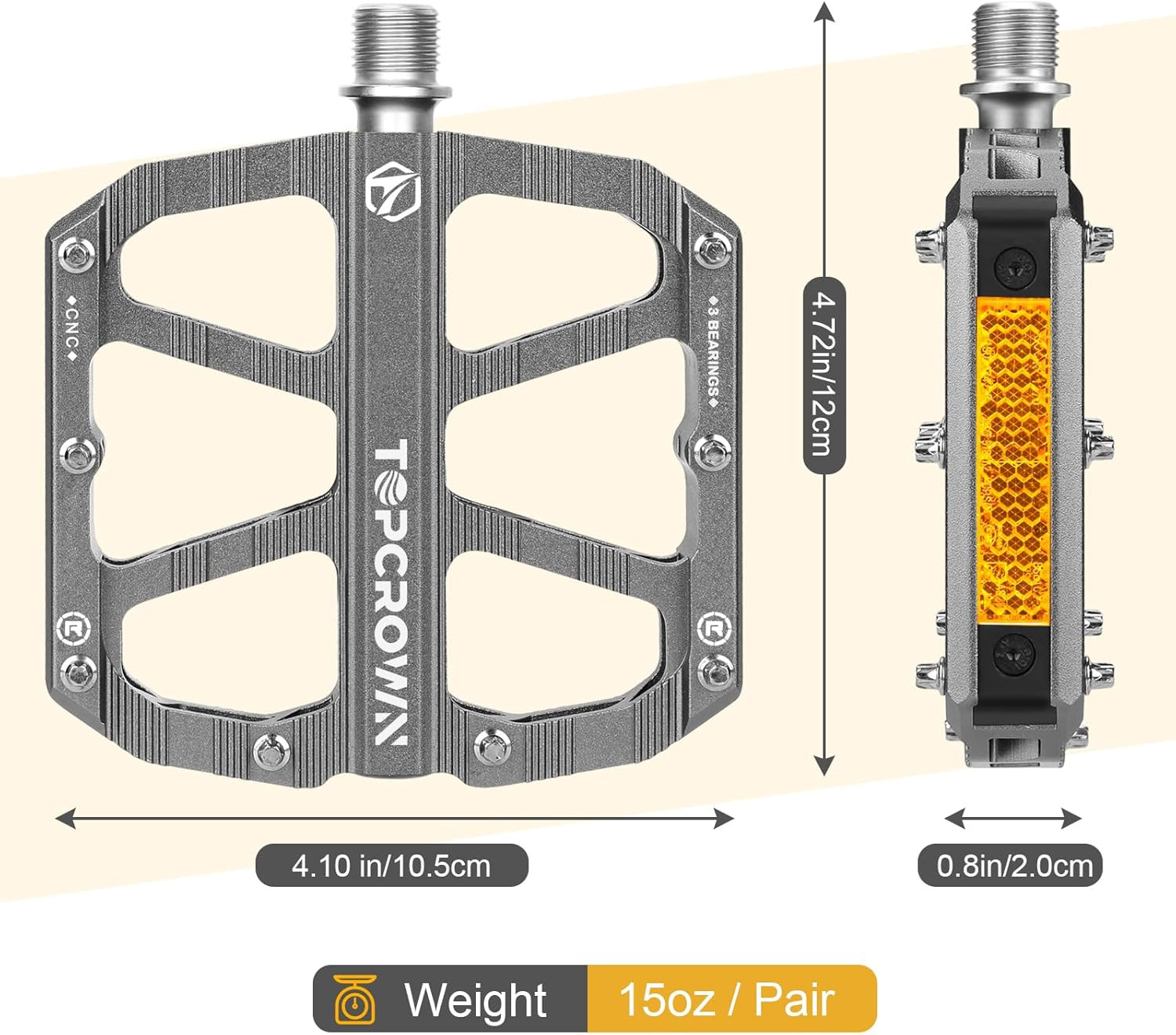 Mountain Bike Pedals with Reflectors, Aluminum Metal Bicycle Flat Pedals 9/16″ –