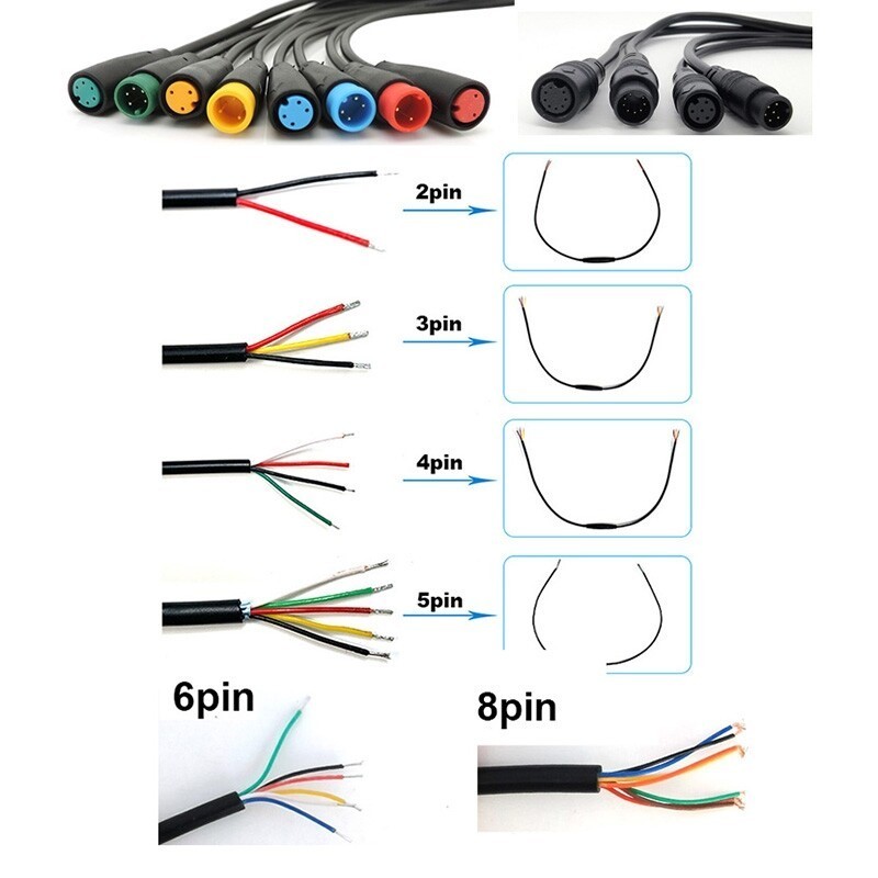 1m 9mm M8 waterproof 2 3 4 5 6 Pin Electric Bicycle Plug Cable Sensor Ebike