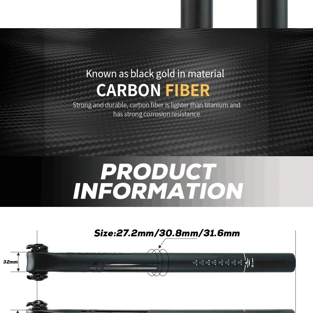 Carbon Fiber Seatpost MTB Road Bicycle Seat Tube 0°/20° Alloy Rail 7×9/7x7mm