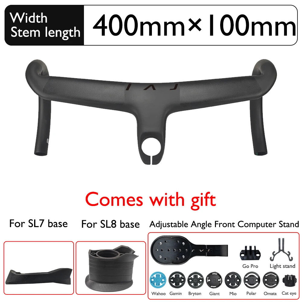 Road Bike Carbon Fiber Integrated Handlebars Internal Wiring 28.6mm 380-440mm