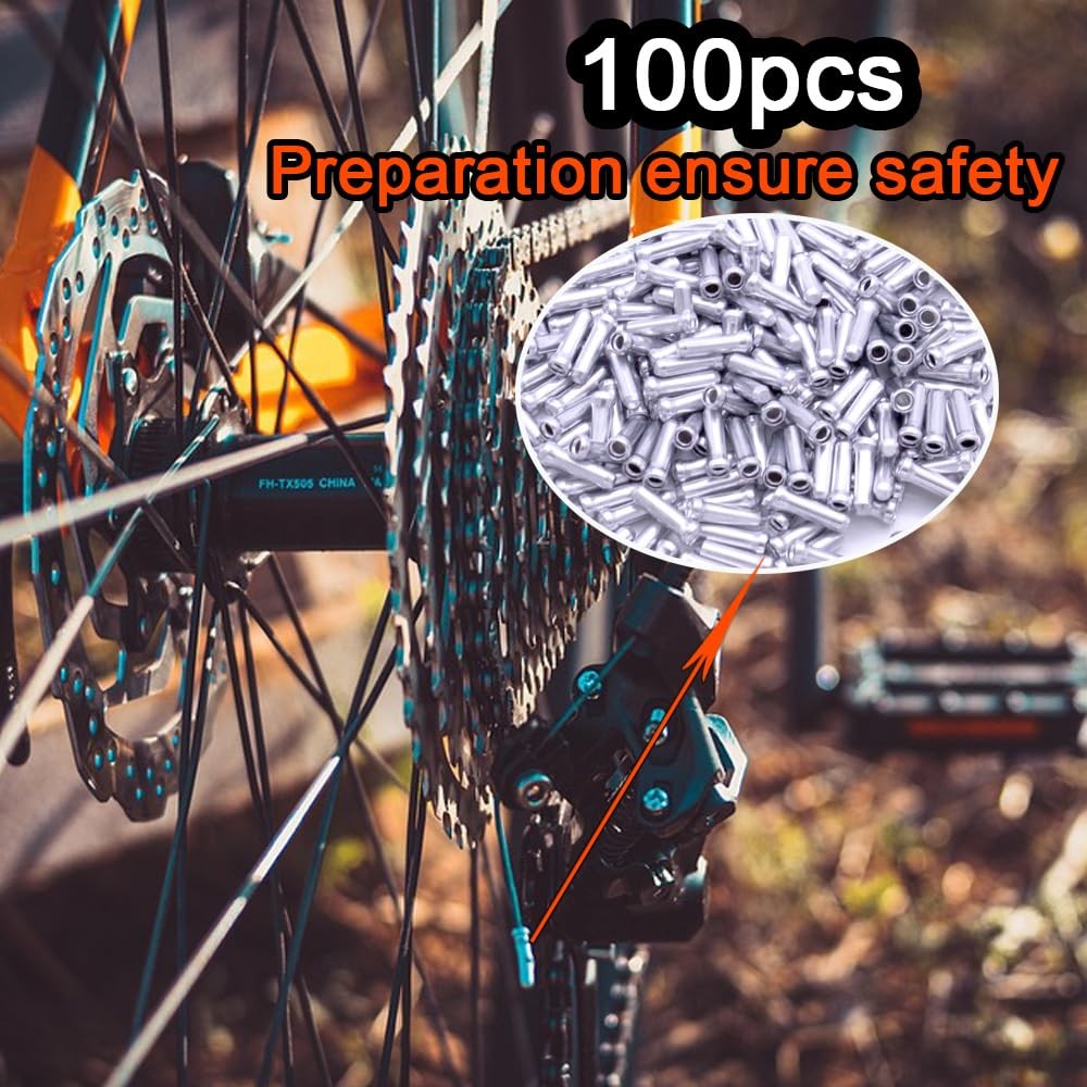 Bike Cable End Caps, Crimps, Alloy Brake Universal, 100PCS Silver