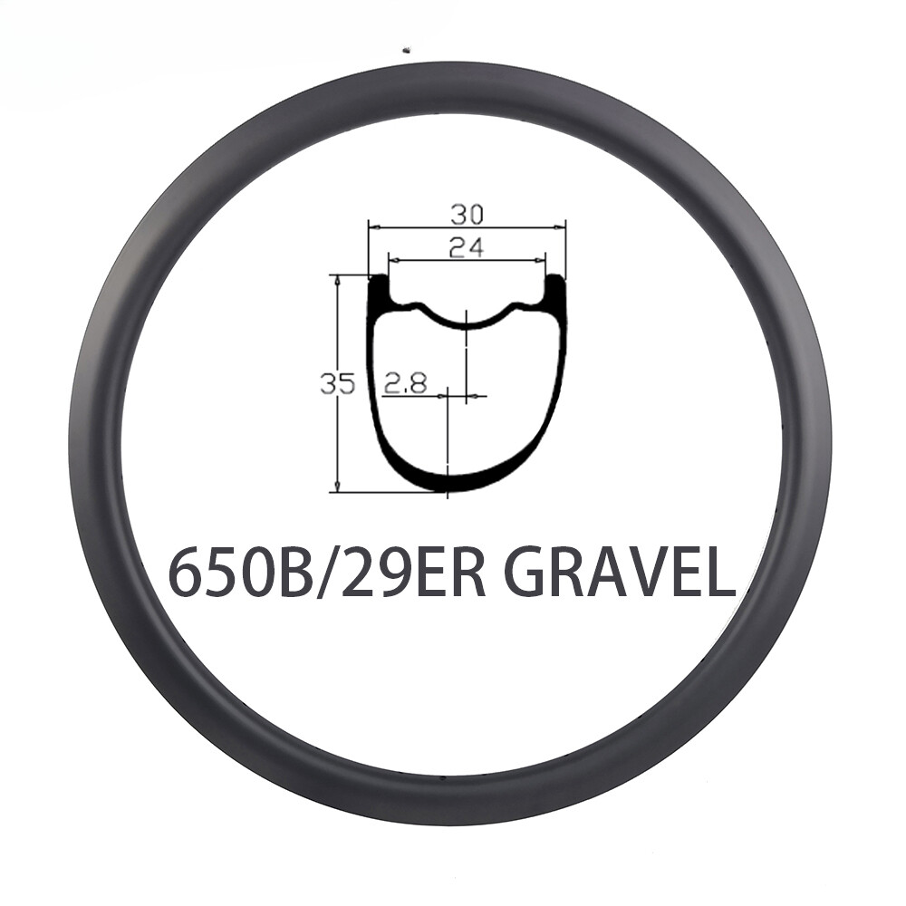 650b 29er Gravel Road Bike Carbon Rim 35*30mm Hookless UD 12K Matte Glossy