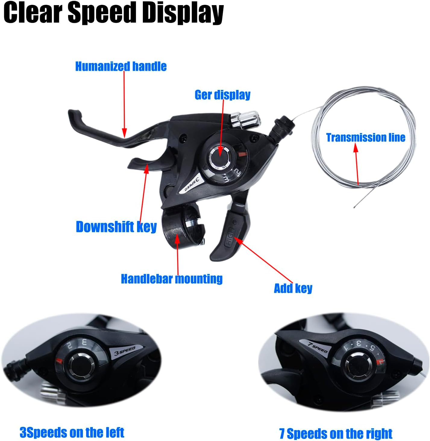 Bike Gear Shifter 3 X 7 21 Speed Bicycle Brake Levers with Gear Indicator and Le