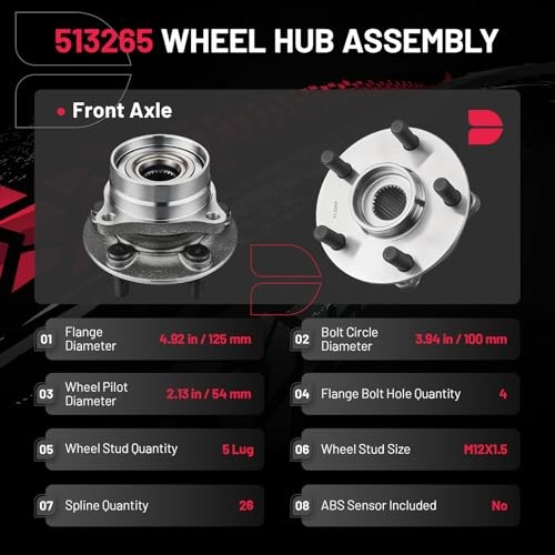 513265 2PCS Front Wheel Bearing and Hub Assembly 5 Lugs Compatible 2PCS 513265