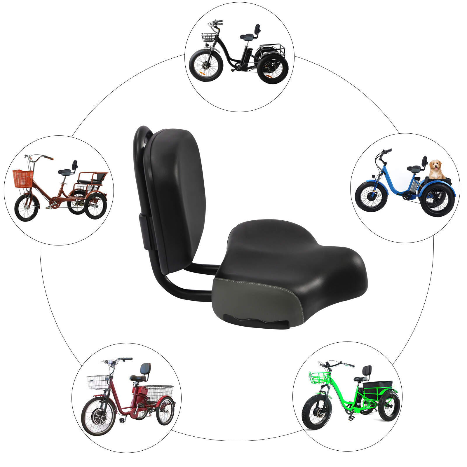 Bike Saddle Seat w/ Backrest Bicycle Extra Wide Comfort PU Soft Pad 11.5″x9.5″