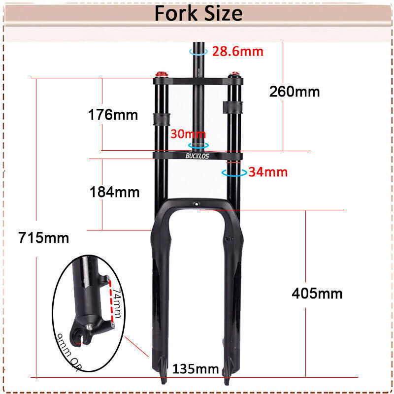 26*4.0″ Fat Bucklos MTB Air Suspension Fork Beach/Snow/Electric Bike Forks
